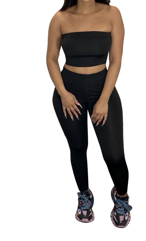 Ts1011 Supply New Women's Casual Pure Color Tube-Top Pencil Pants Sports Two-Piece Set