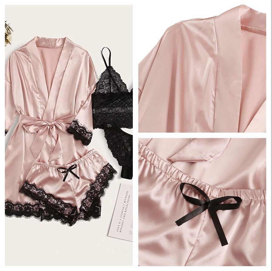4pcs Set Women Silk Rope Pyjamas Nightwear And Sexy Lingerie