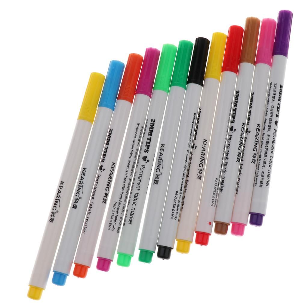 12Pcs T-Shirt Permanent Fabric Paint Marker Pen Textile 12 Colors