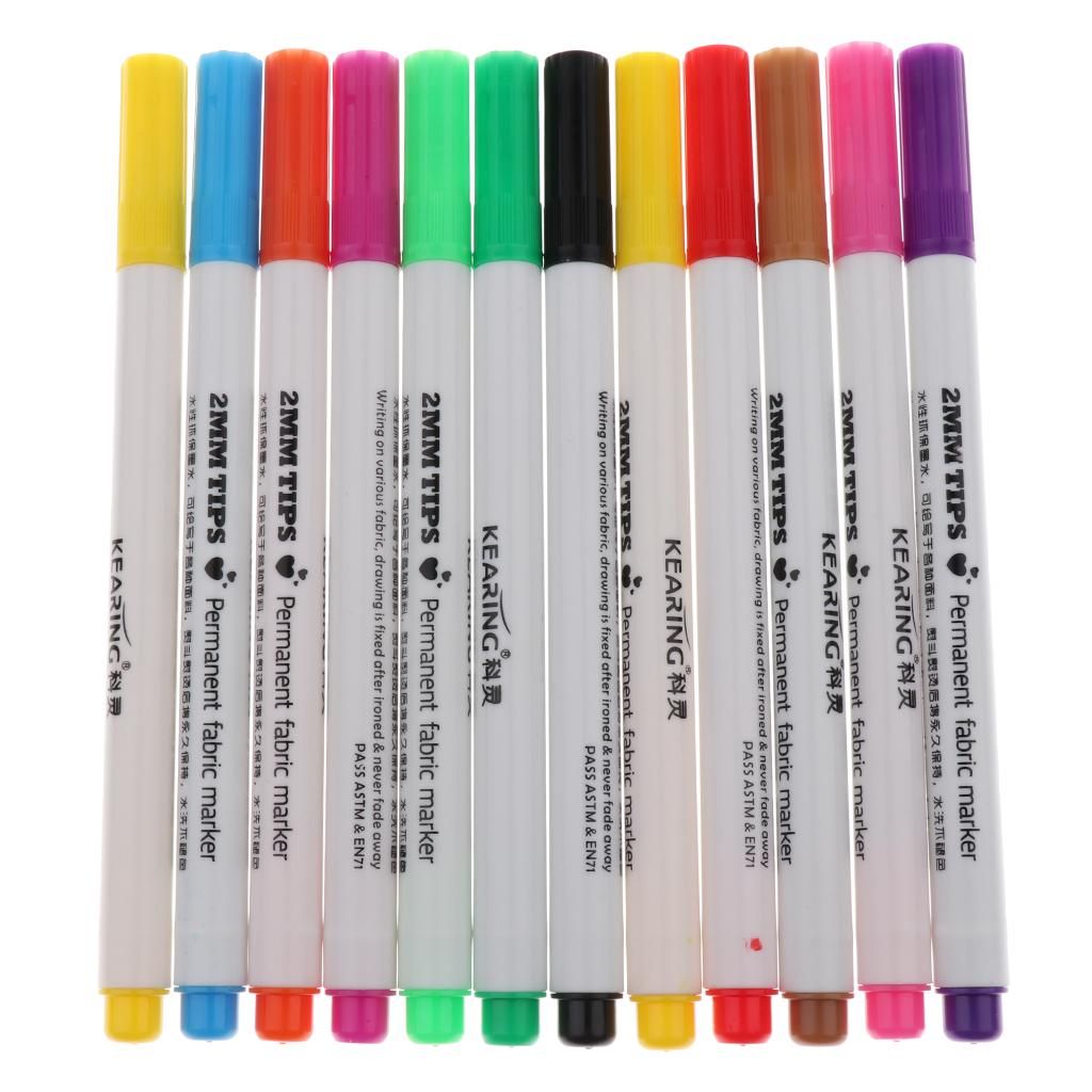 12Pcs T-Shirt Permanent Fabric Paint Marker Pen Textile 12 Colors