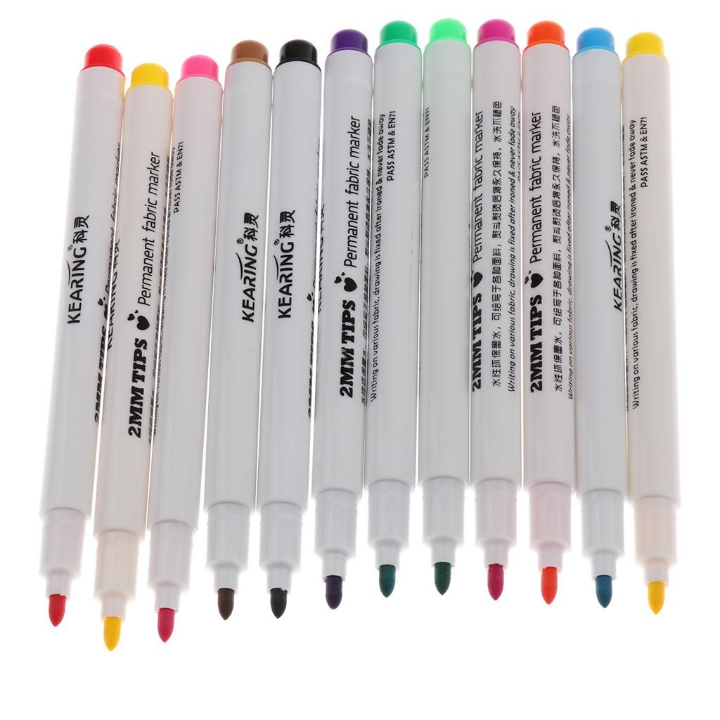 12Pcs T-Shirt Permanent Fabric Paint Marker Pen Textile 12 Colors