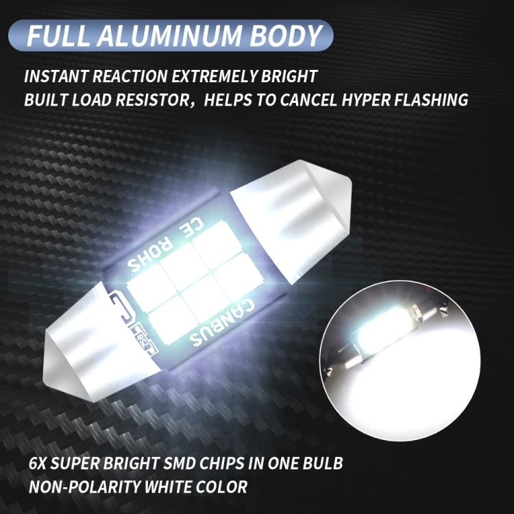 2 PCS 31mm DC12V-24V 3W 6000K 660LM Car Reading Lamp