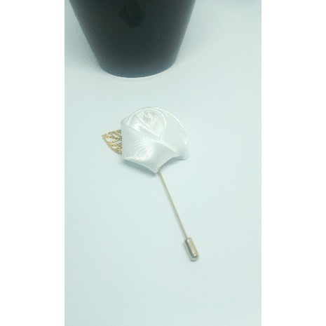 White Lapel Brooch With Gold Leaf +free Box