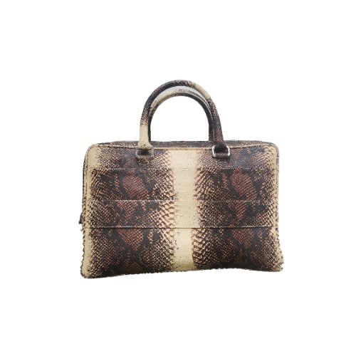 Midi Snake Skin Print Laptop Bag - Coffee Brown