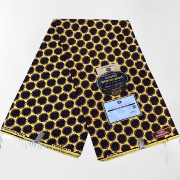 Yellow Ankara With Tiny Brown Circle Design - 6yards