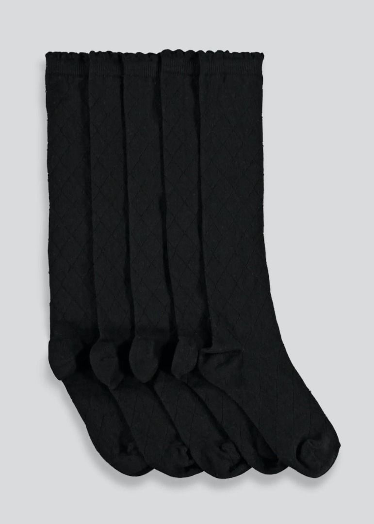 Girls 5 Pack Black Diamond Knee High Socks
