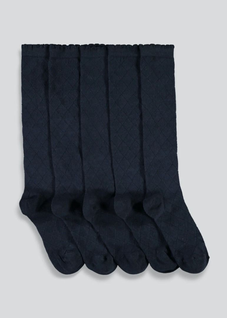 Girls 5 Pack Navy Diamond Knee High Socks