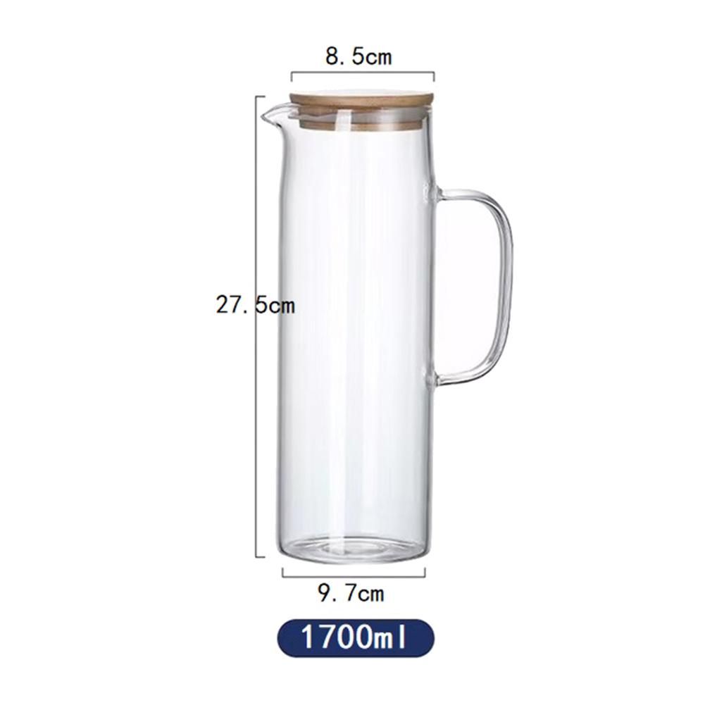 1.7L Glass Water Pitcher with Handle Bamboo Lid Heat Resista