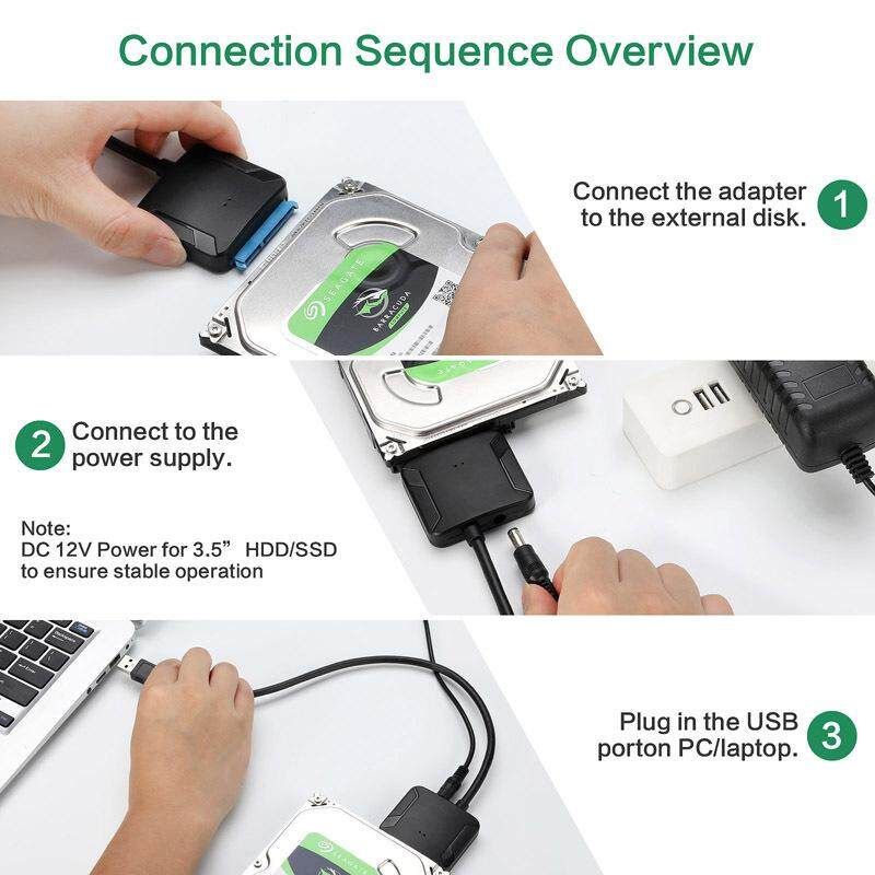 E-yield USB To SATA Cable 2.5'' 3.5'' HDD SSD Hard Drive Converter Cable USB3.0 SATA With UASP