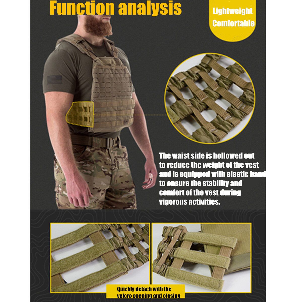 Weight Plate Carrier Adjustable Combat Crossfit Fitness Training 600D Khaki