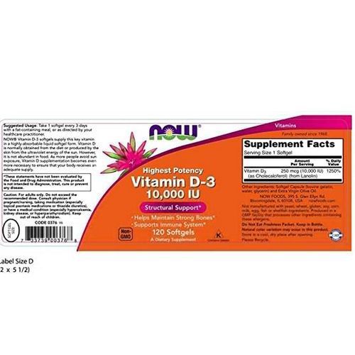 Vitamin D 3 10,000 IU,Highest Potency,120 Capsules