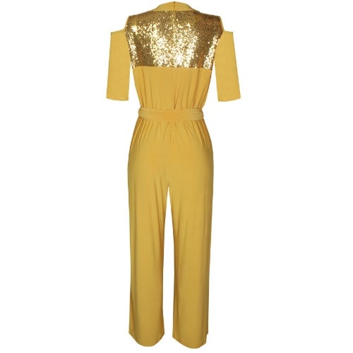 Embellished Cold Shoulder Jumpsuit - Yellow
