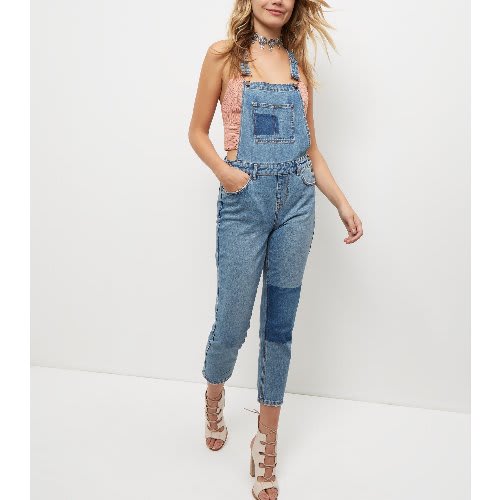 Blue Patchwork Denim Dunagrees
