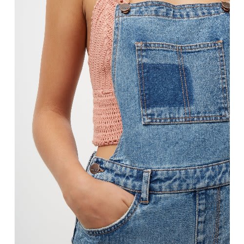 Blue Patchwork Denim Dunagrees
