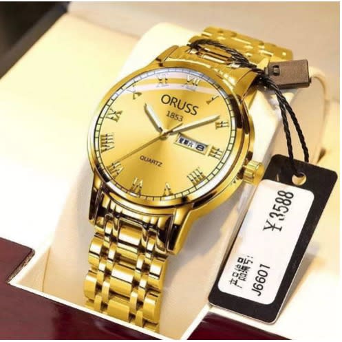 Men Waterproof Wrist Watch - Gold Bracelet With Gold Display