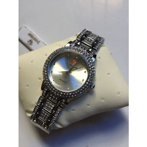 Women's Stylish Iced Stones Watch- Silver