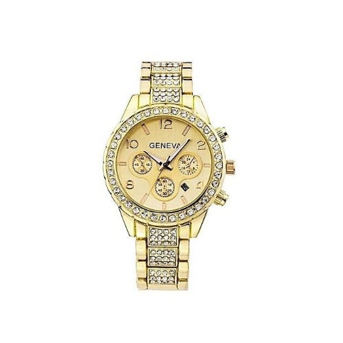 Ladies' Studded Wristwatch with Date Function - Gold