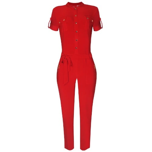 Lace Embellished Jumpsuit - Red