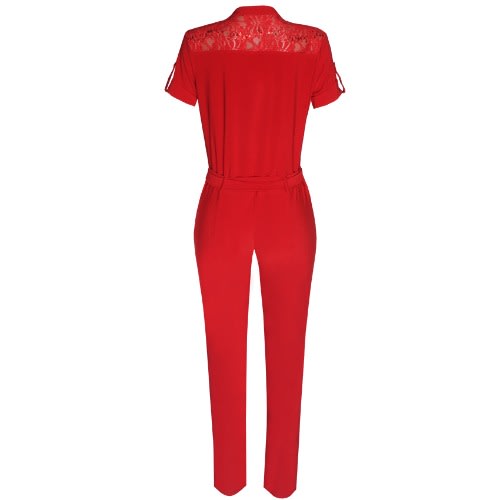 Lace Embellished Jumpsuit - Red