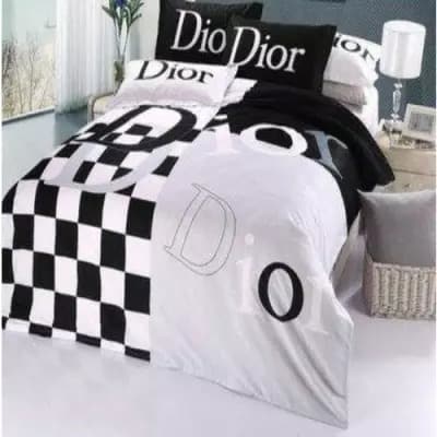 Black And White Dior Inspired Bedsheet And Duvet With 4  Pillow Cases