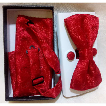 Men's Bow Tie, Pocket Square & Cufflink Set - Red