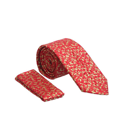 Vissioni Red & Gold Printed Floral Tie