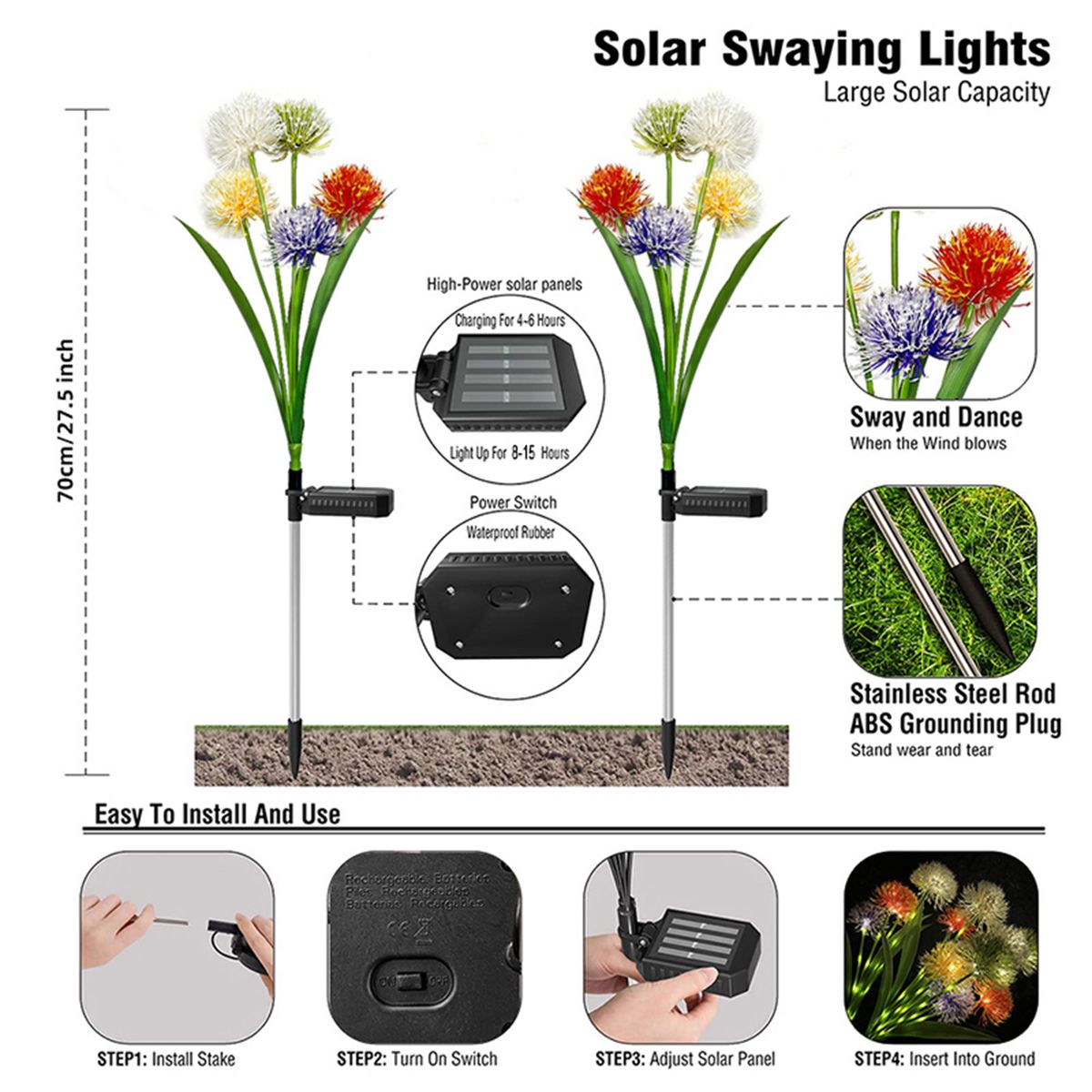 Solar Lawn Lamp Swaying Lights 5-Head Landscape Decorative