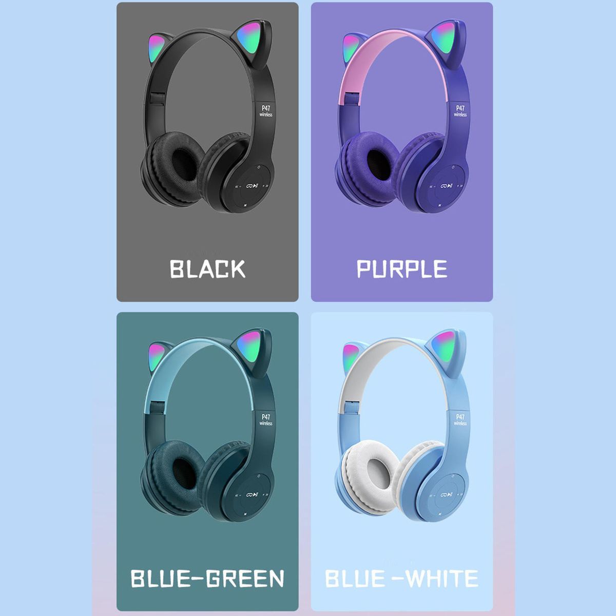 Cat Ear Wireless Headset Foldable Volume Control Light