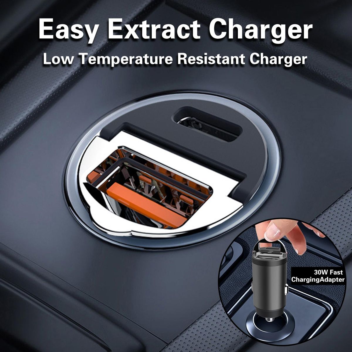 Super Fast 30w Mini Car Charger with Pdqc3.0 Easy Extract Pull Ring Black
