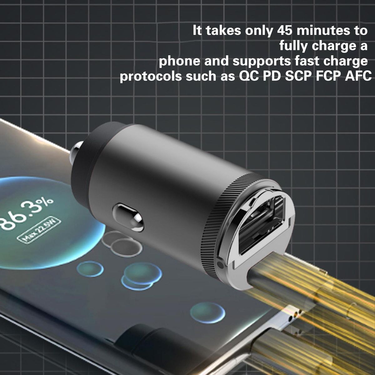 Super Fast 30w Mini Car Charger with Pdqc3.0 Easy Extract Pull Ring Black