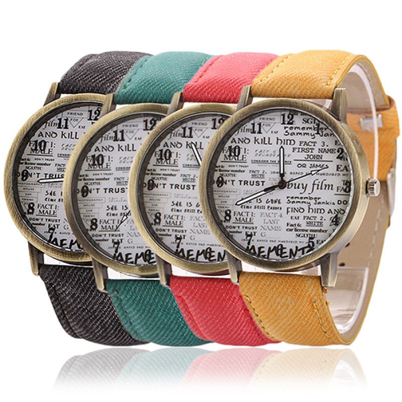 Men Women Fashion Graffiti Retro Cowboy Fabric Analog-Black