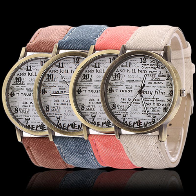 Men Women Fashion Graffiti Retro Cowboy Fabric Analog-Black