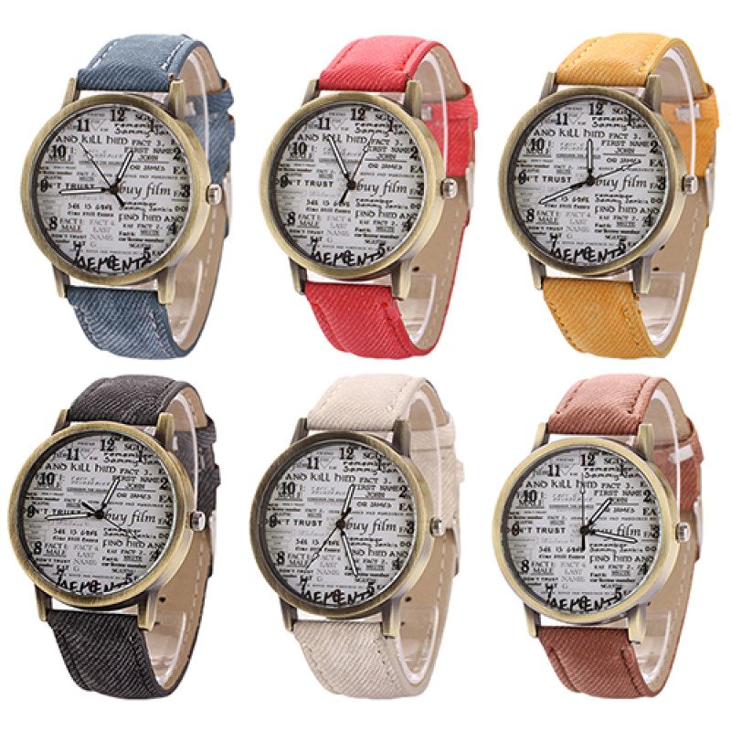 Men Women Fashion Graffiti Retro Cowboy Fabric Analog-Black