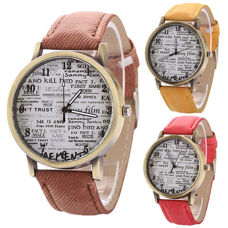 Men Women Fashion Graffiti Retro Cowboy Fabric Analog-Black