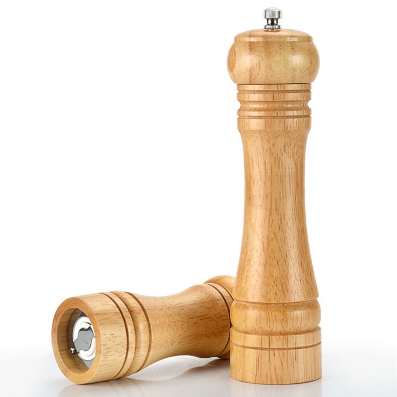 （5 Inch No Box）Natural Oak Wood Pepper Spice Mill Grinder Handheld Seasoning Mills Grinder Spice Milling Machine Adjustable Wood Pepper Shakers GRE