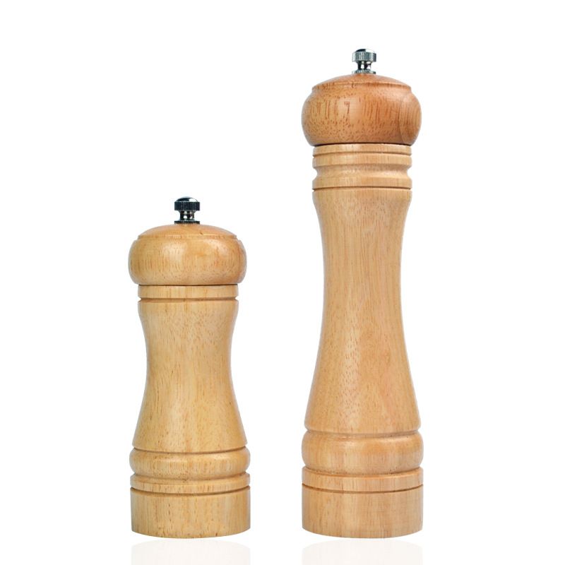 （5 Inch No Box）Natural Oak Wood Pepper Spice Mill Grinder Handheld Seasoning Mills Grinder Spice Milling Machine Adjustable Wood Pepper Shakers GRE