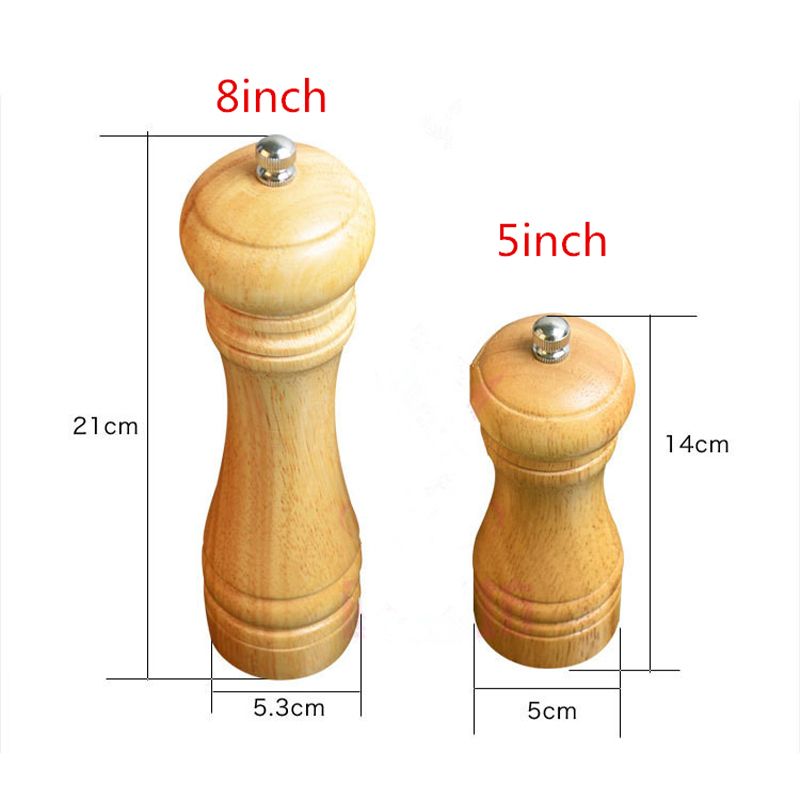 （5 Inch No Box）Natural Oak Wood Pepper Spice Mill Grinder Handheld Seasoning Mills Grinder Spice Milling Machine Adjustable Wood Pepper Shakers GRE