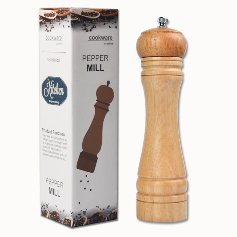 （5 Inch No Box）Natural Oak Wood Pepper Spice Mill Grinder Handheld Seasoning Mills Grinder Spice Milling Machine Adjustable Wood Pepper Shakers GRE