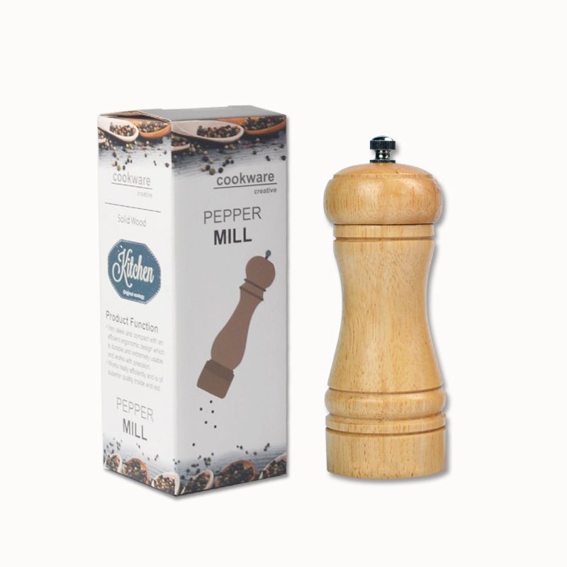 （5 Inch No Box）Natural Oak Wood Pepper Spice Mill Grinder Handheld Seasoning Mills Grinder Spice Milling Machine Adjustable Wood Pepper Shakers GRE