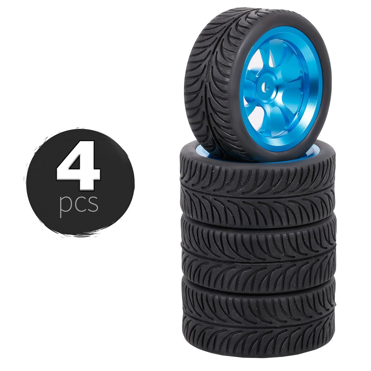 4pcs 65mm Rubber Tyre Metal Wheel Rims  High Grip Rubber