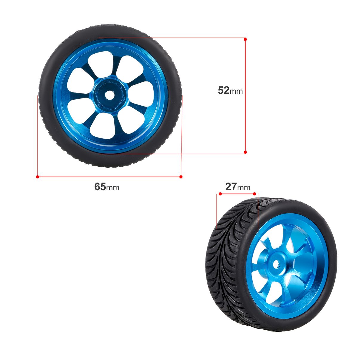 4pcs 65mm Rubber Tyre Metal Wheel Rims  High Grip Rubber