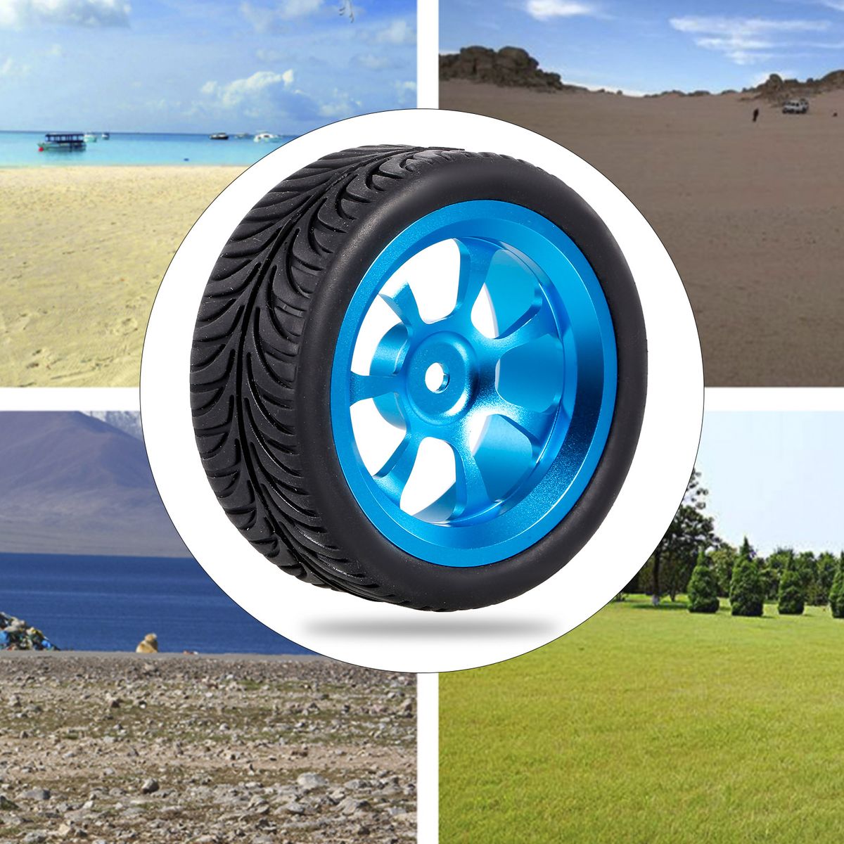 4pcs 65mm Rubber Tyre Metal Wheel Rims  High Grip Rubber