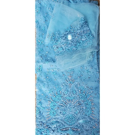 Turquoise Blue Indian Net George  With Blouse - 7 Yards