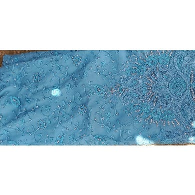 Turquoise Blue Indian Net George  With Blouse - 7 Yards