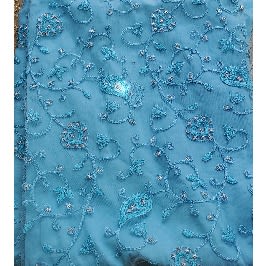 Turquoise Blue Indian Net George  With Blouse - 7 Yards