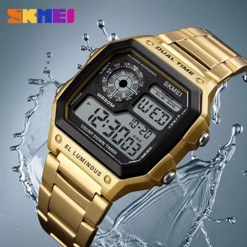 Digital Men Waterproof Sport Watch - Stainless Steel