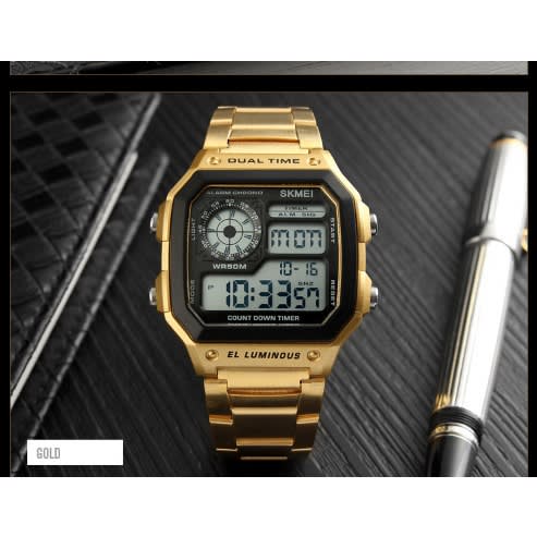 Digital Men Waterproof Sport Watch - Stainless Steel