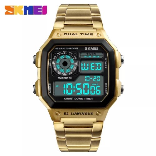 Digital Men Waterproof Sport Watch - Stainless Steel