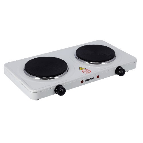 Geepas White Double Hotplate - Stainless Steel - 2000W - UK
