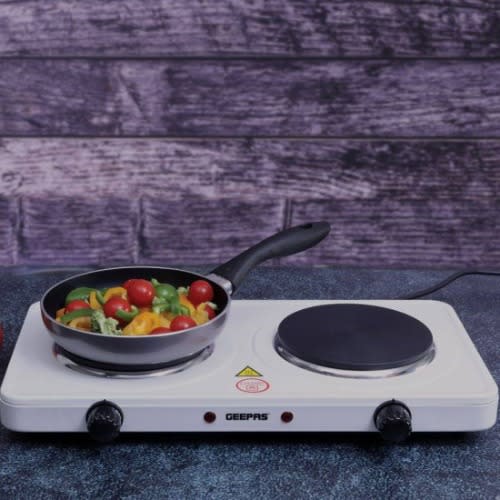 Geepas White Double Hotplate - Stainless Steel - 2000W - UK